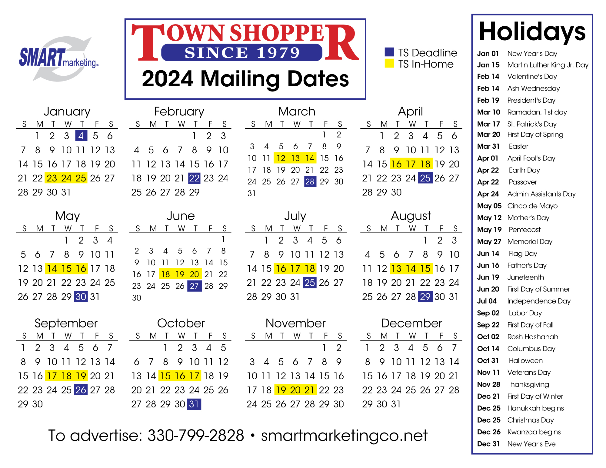 2024 Town Shopper Mailing Calendar